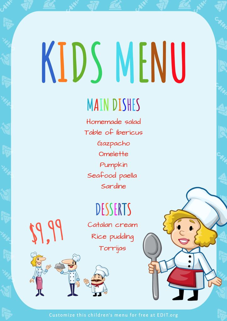 Free Kids Menu Template Printable Templates