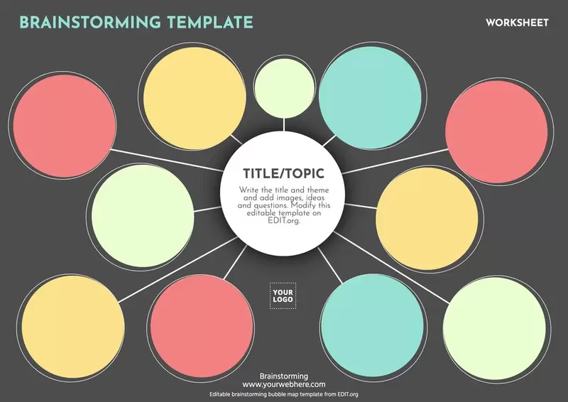Free brainstorming session template designed with bubbles
