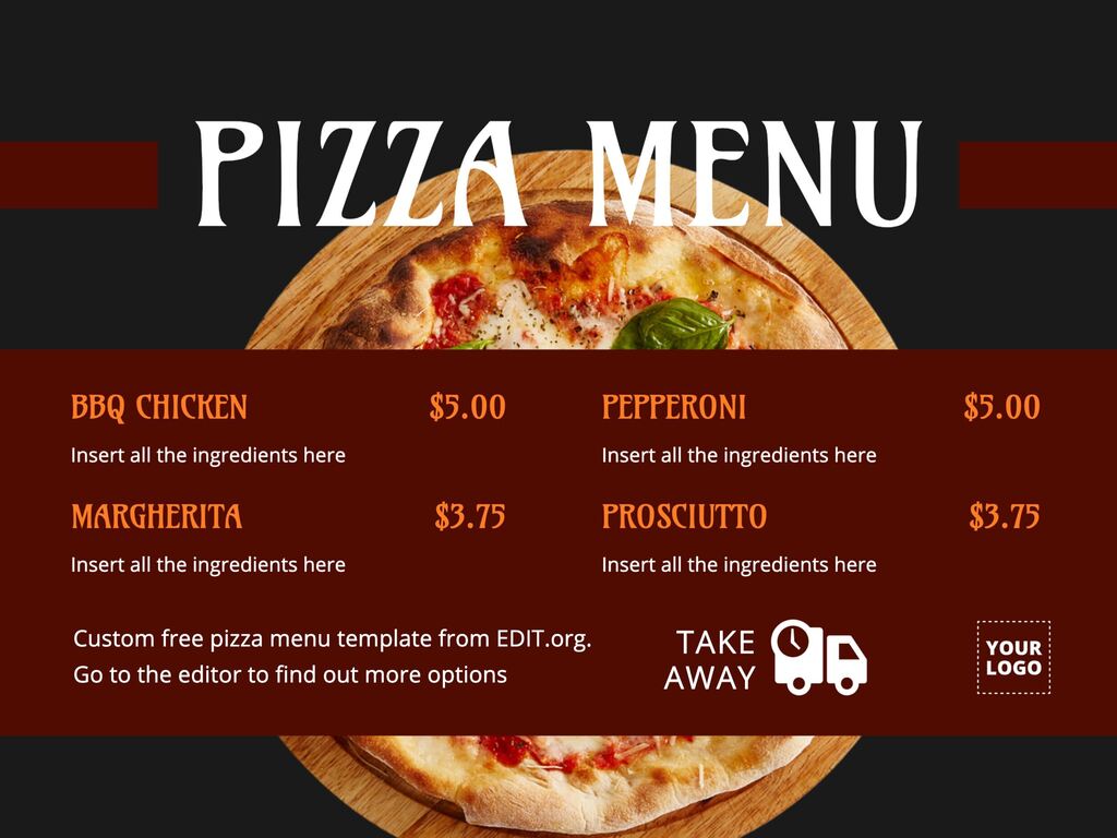 Online customizable pizza menu templates