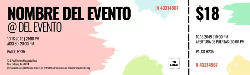 Plantilla d´entrada per esdeveniments editable online gratis