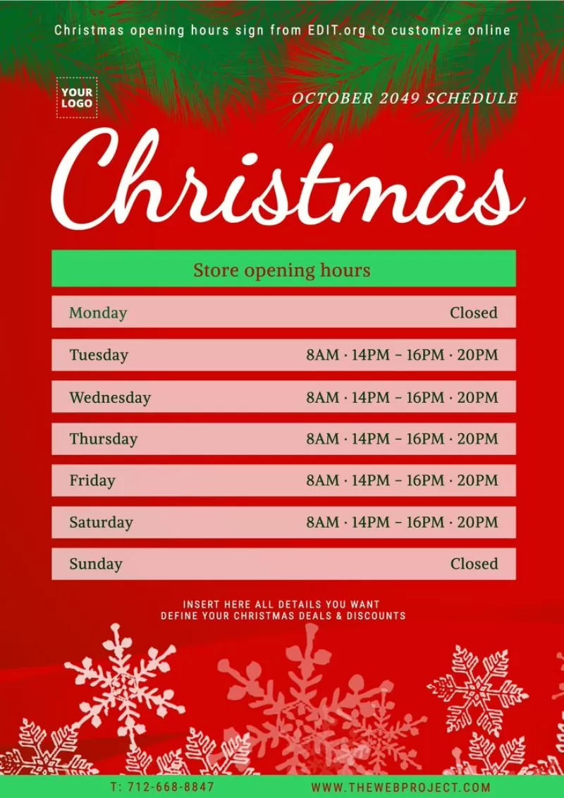 Editable Christmas office hours sign template