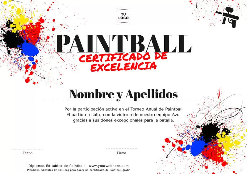 Certificado de Paintball para personalizar gratis online