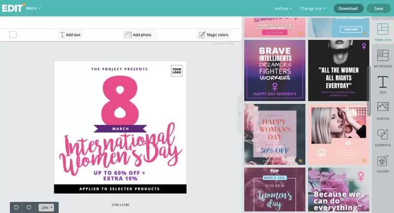 Design di locandina per la Festa della donna da personalizzare online