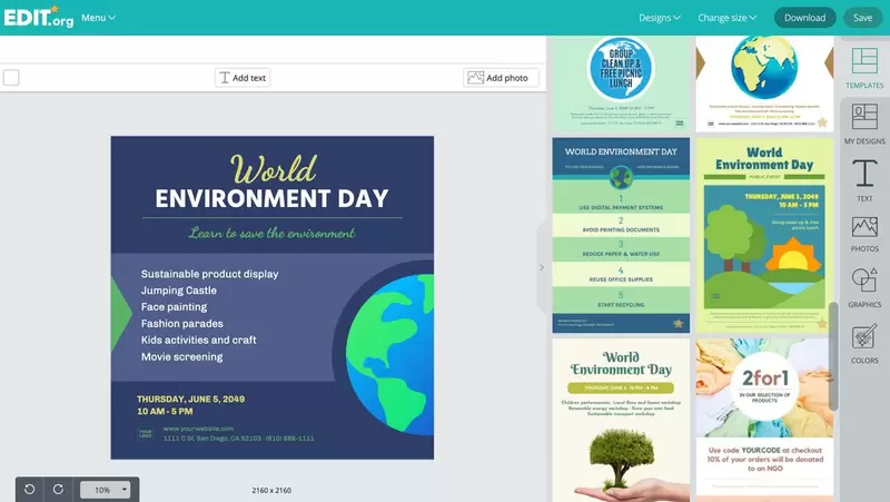 Grafische ontwerpen ter promotie van wereld milieu dag