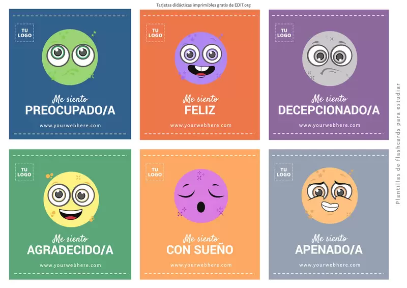 Diseños de flashcards sobre emociones para personalizar gratis 