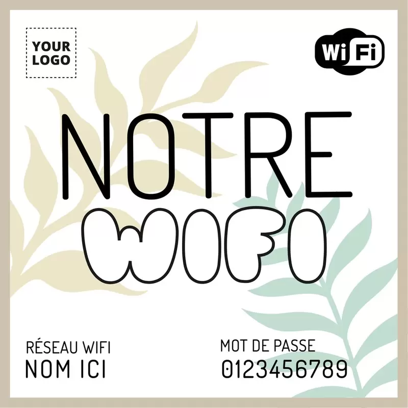 modèle de poster blanc avec feuilles pour notre wifi et son mot de passe
