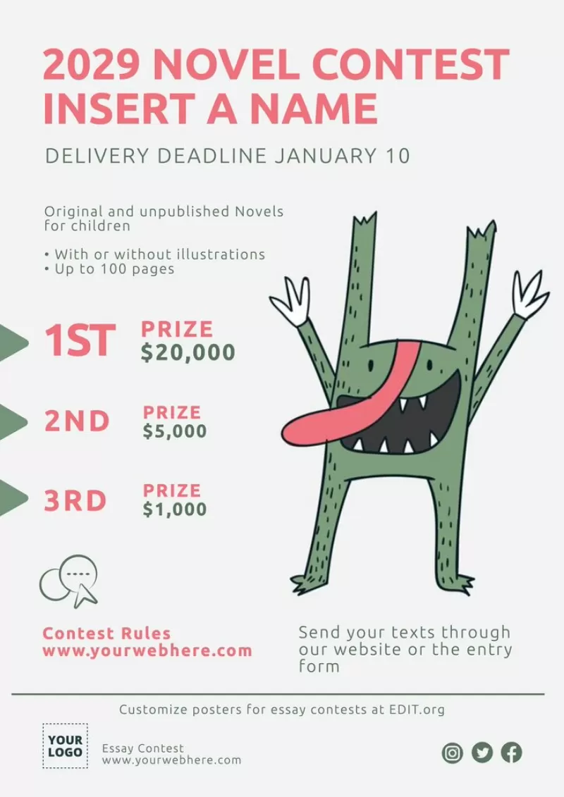 Editable novel contest poster template