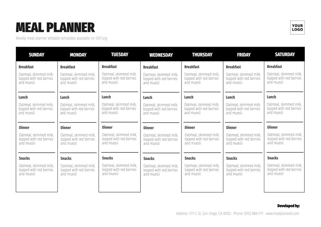 editable weekly meal planner template
