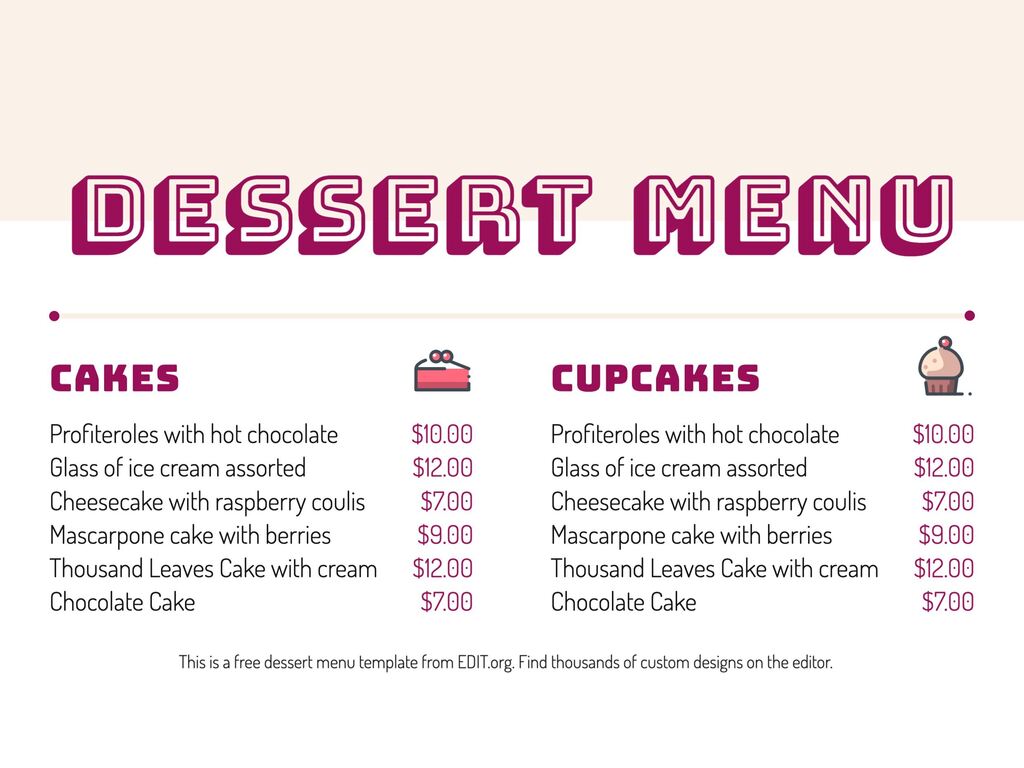 Dessert Menu Template - Cupcakes, Cakes, Ice-cream and Cookies Stock Vector  - Illustration of concept, card: 177966636