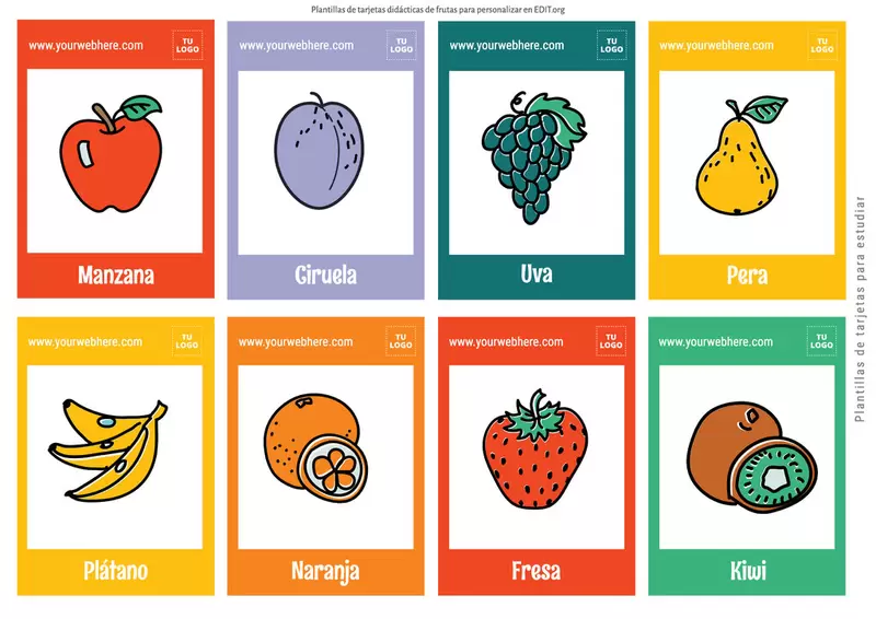 Crea tarjetas didácticas para bebes y niños sobre frutas