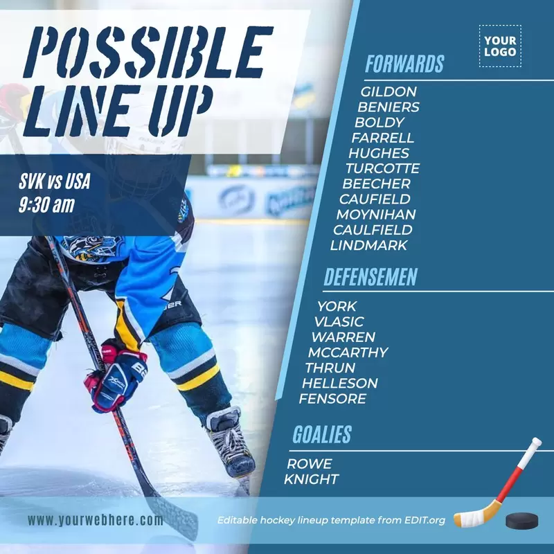 Customizable hockey line up template