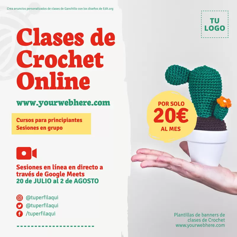 Banner para anunciar curso Crochet online gratis