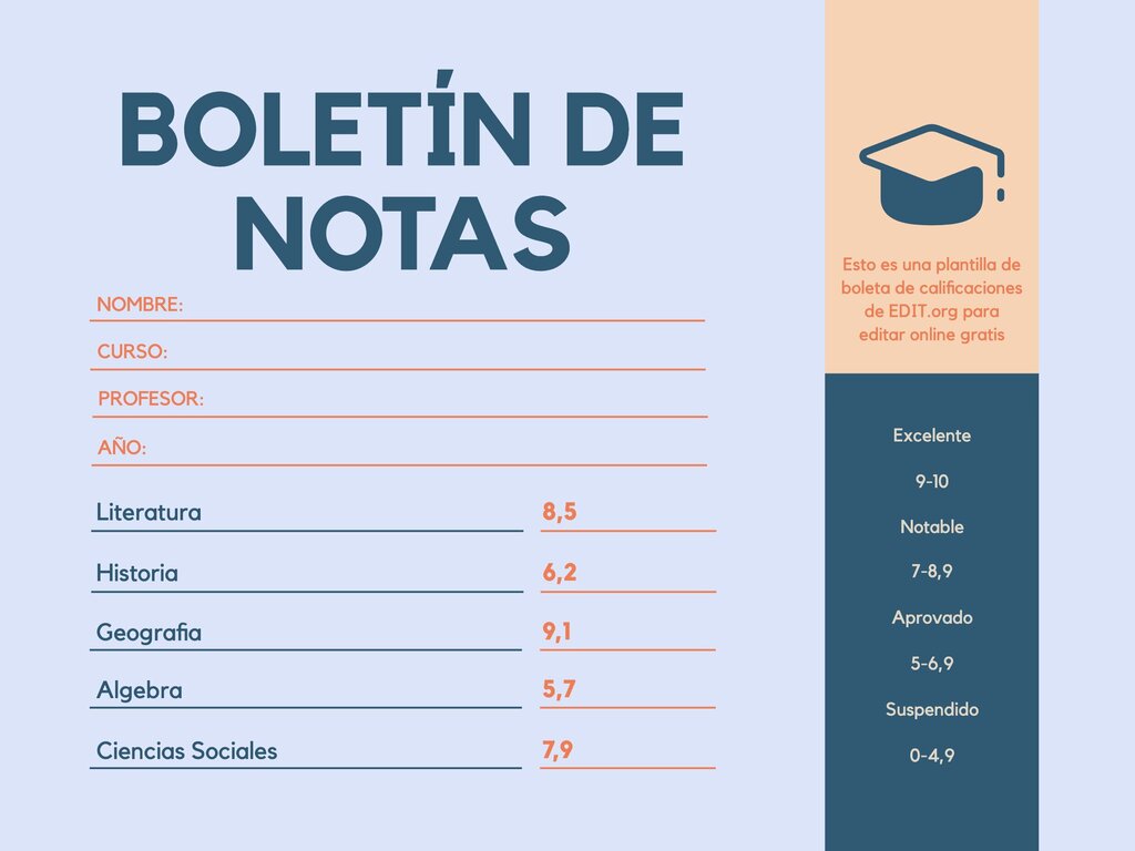 Plantillas de boletín de notas personalizables online