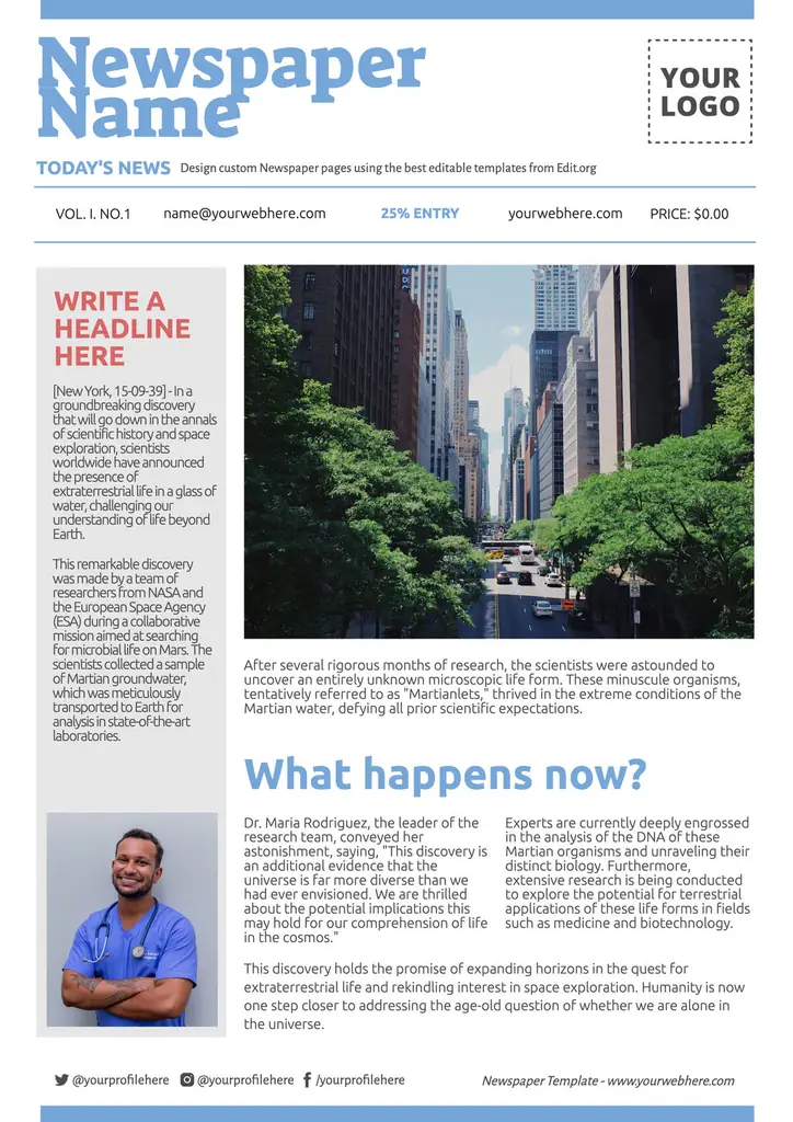 Newspaper Front Page Template Editable Newspaper Templates For Free