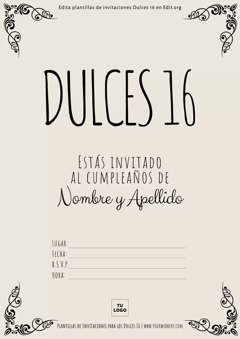 Cartel para fiesta de Dulces 16 editable gratis