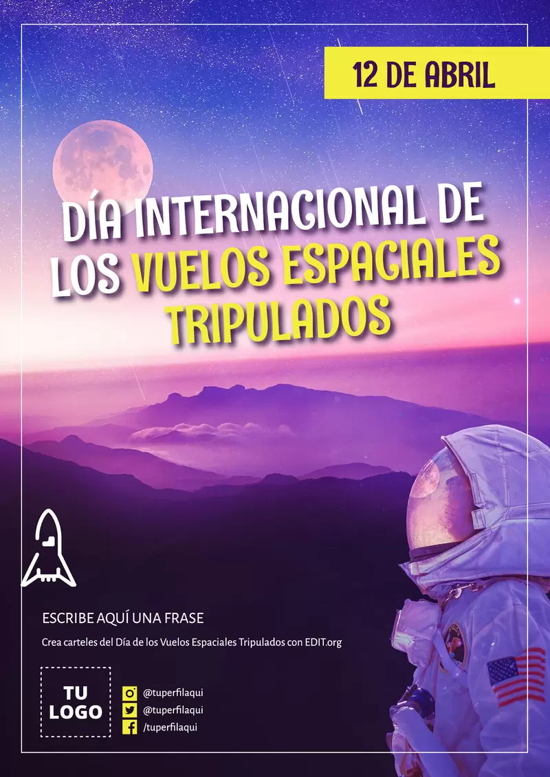 Póster del12 de abril Día Internacional de los Vuelos Espaciales Tripulados