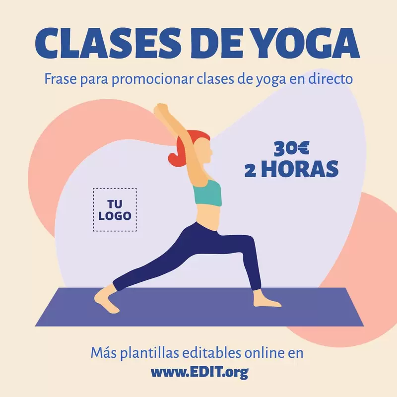 Plantilla para editar online y promocionar clases de yoga