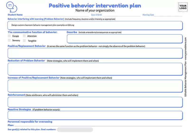 Customizable behavior management plan in the classroom