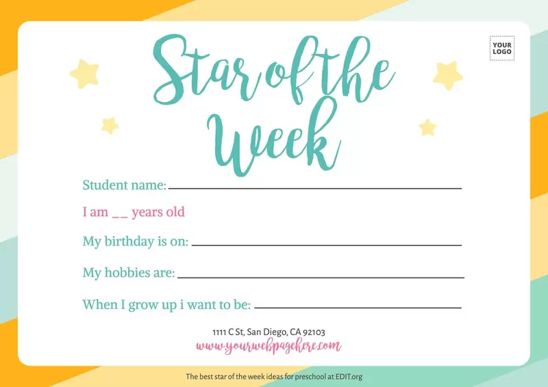 Customizable student of the week templates