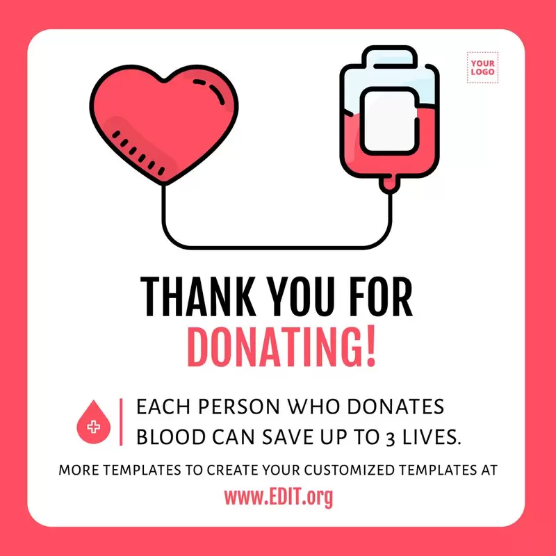 Thank you template for blood donors, customizable online for free