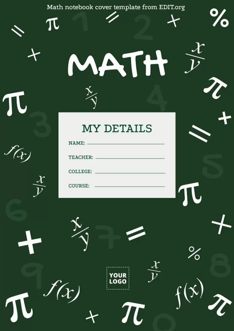 Couvertures de cahier de mathématiques personnalisables à imprimer