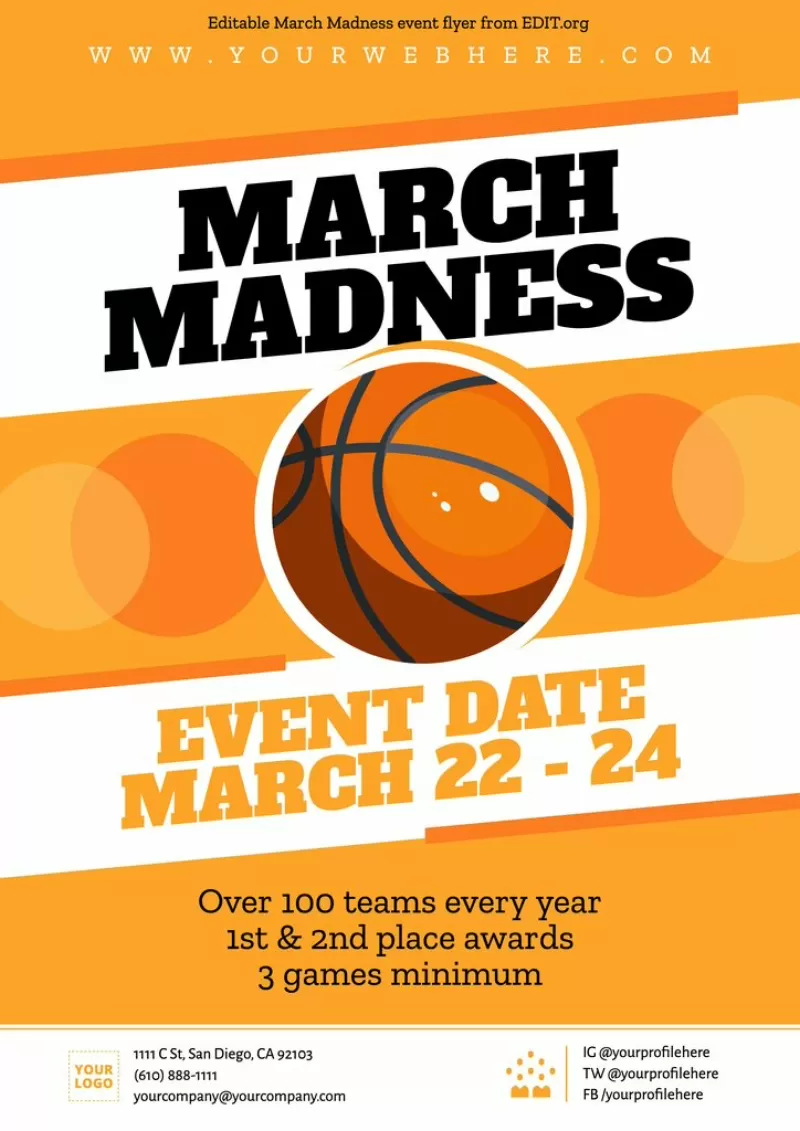 Customizable March Madness flyer design for events