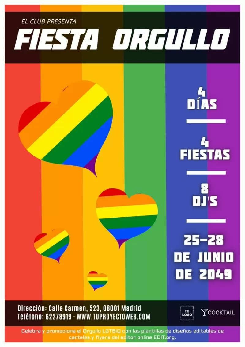 Cartel editable para fiesta del orgullo gay