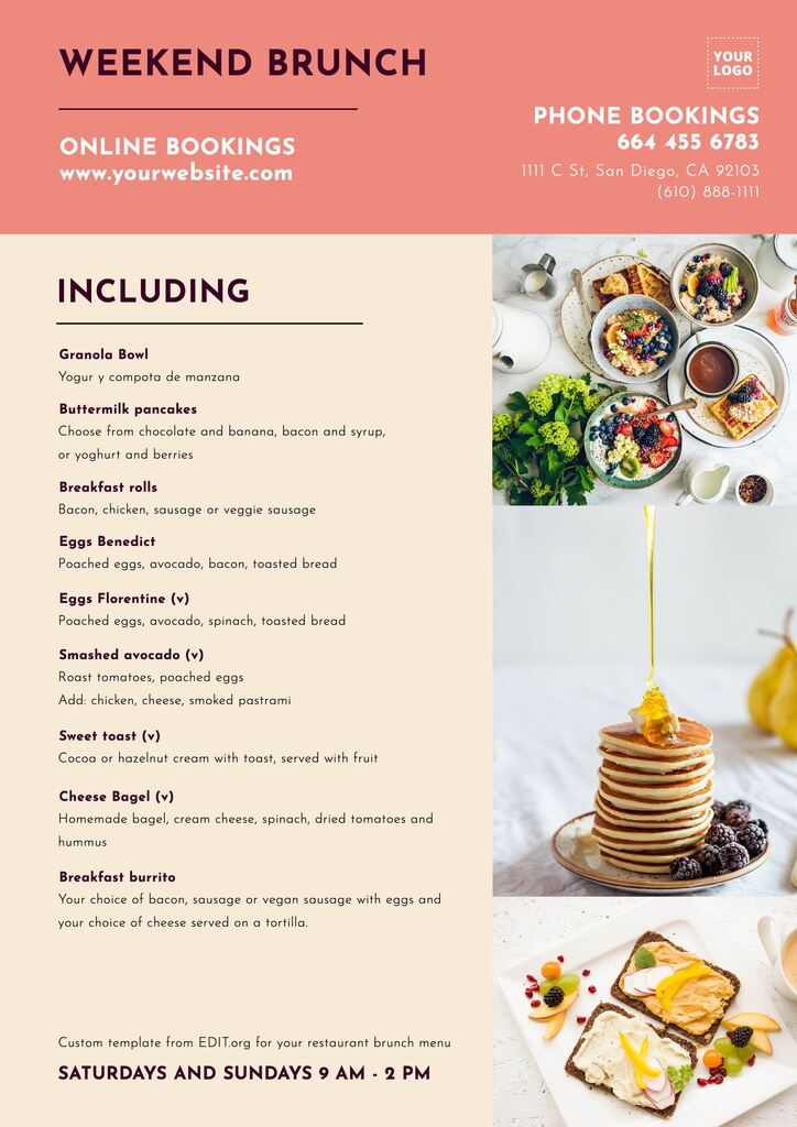 Editable breakfast and brunch menu templates