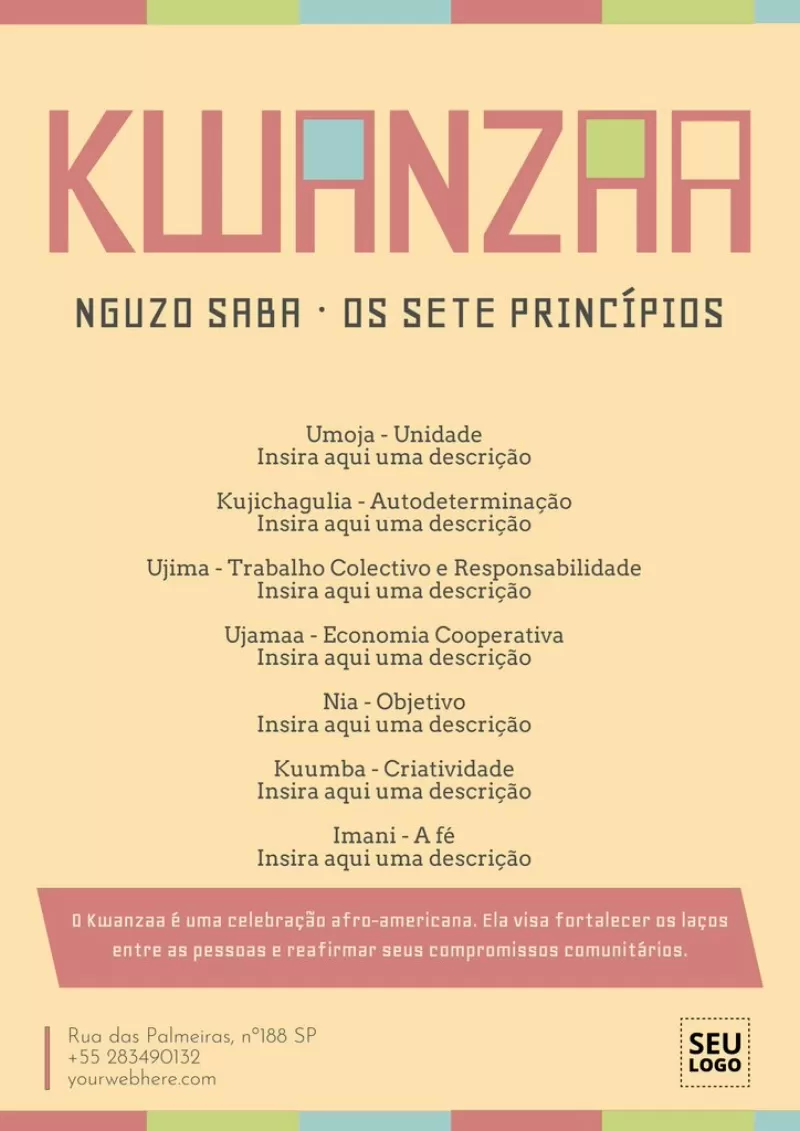Cartazes e panfletos de Kwanzaa editáveis online