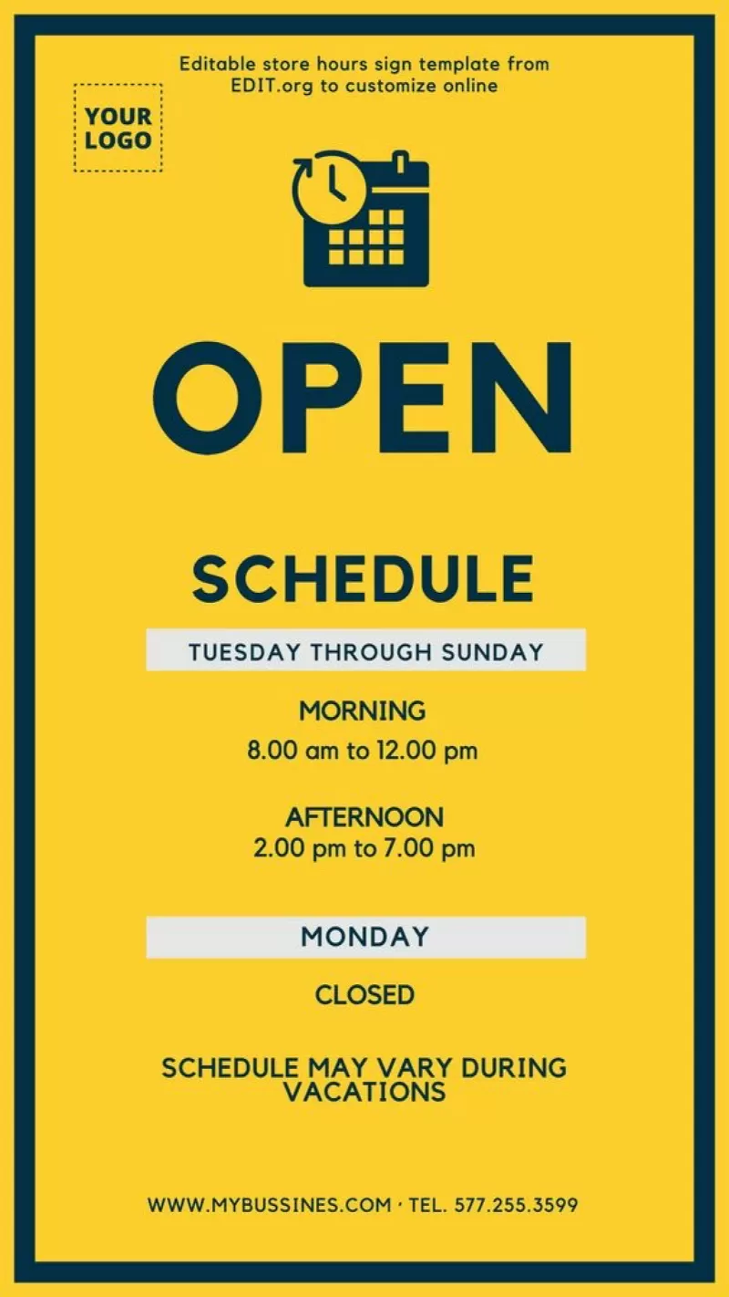 New store hours sign to customize online for free