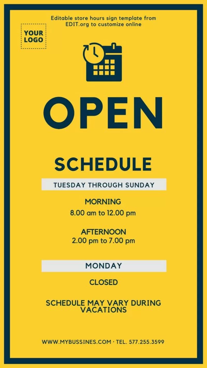 Opening Hours Templates Online Opening Hours Templates Online