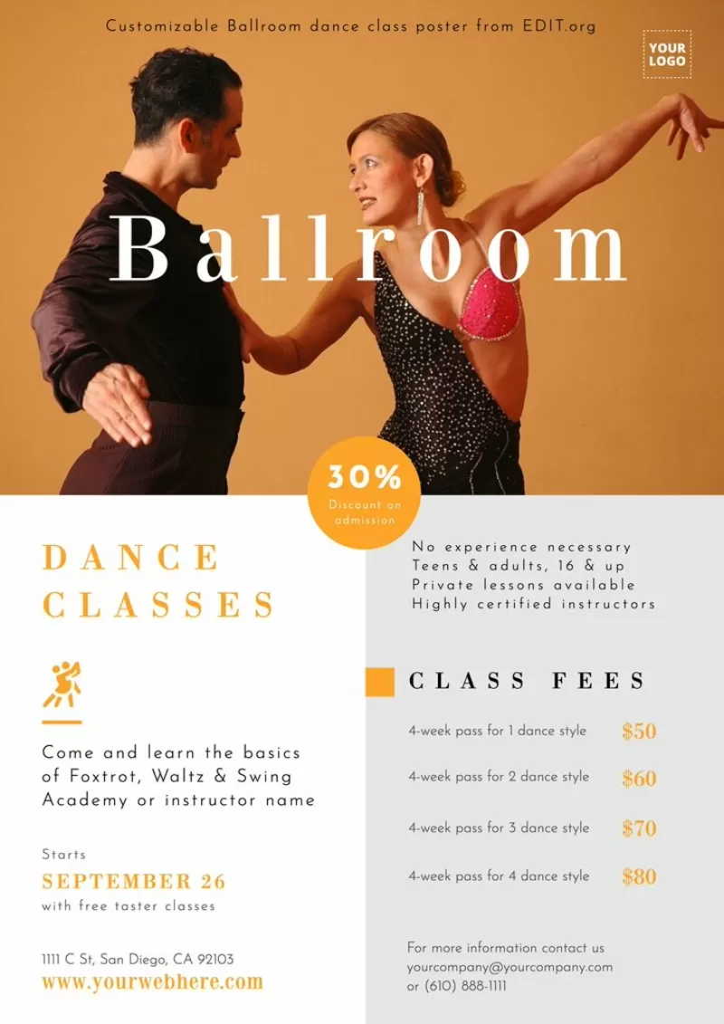 Locandina editabile per scuola di ballo da sala