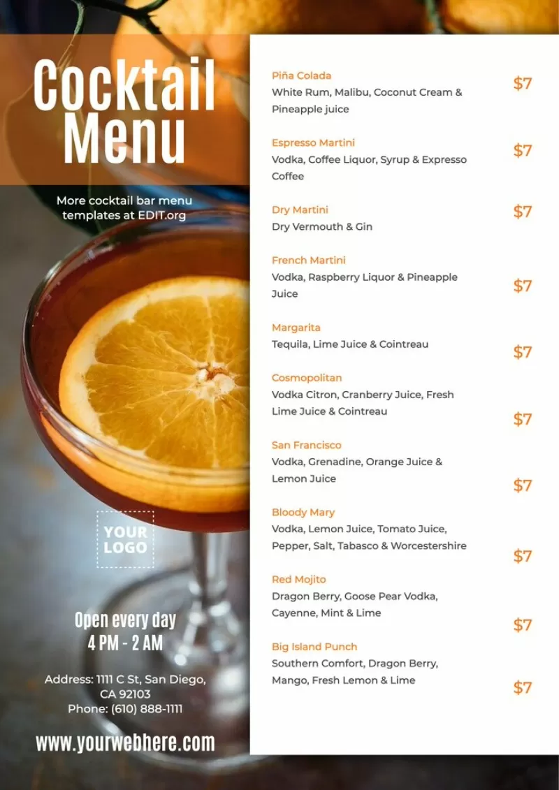 Free online cocktail menu maker