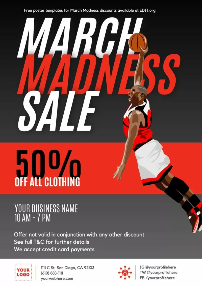 Editable posters for March Madness offers and discounts