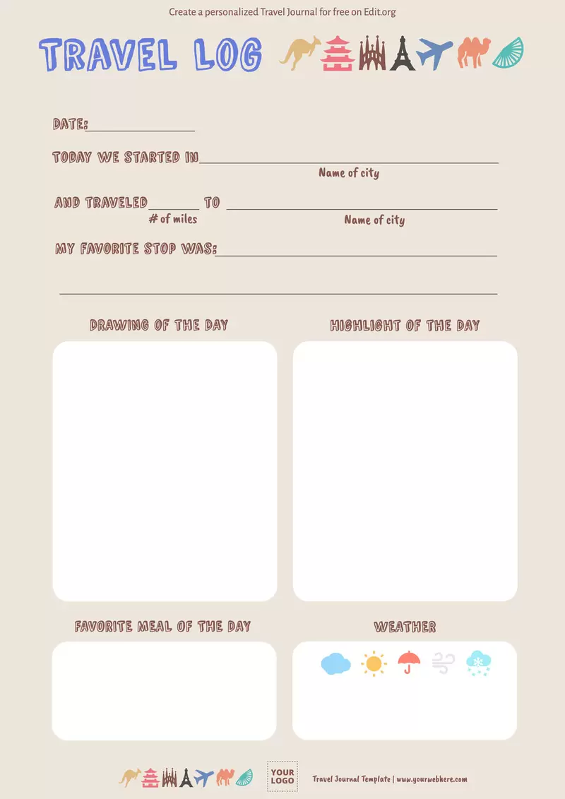 Online travel journal template to customize