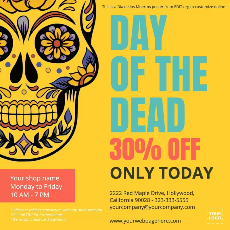 Editable banner for Dia de los Muertos offers and discounts