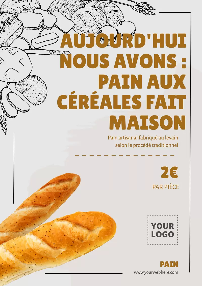 Modèle d'affiche éditable de pain avec photo de 2 baguettes