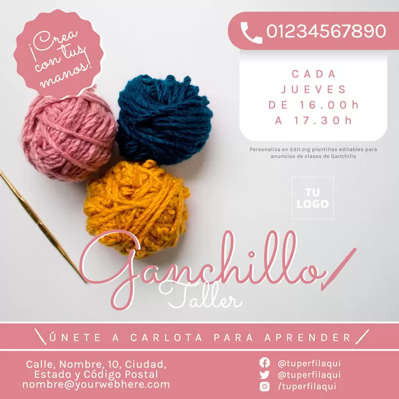 Diseñar anuncios de cursos de Crochet con plantillas gratuitas