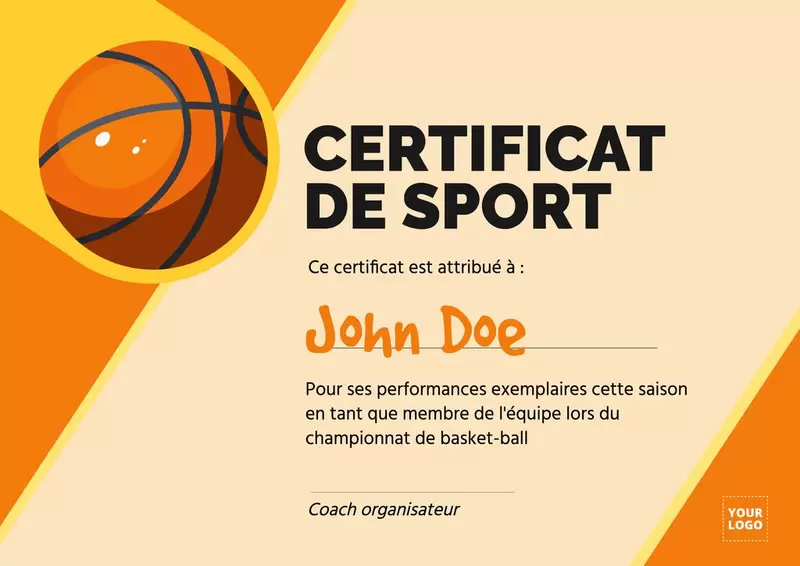 modele de certificat de sport basketball avec ballon