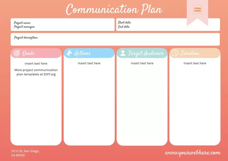 Customizable project management communication plan template