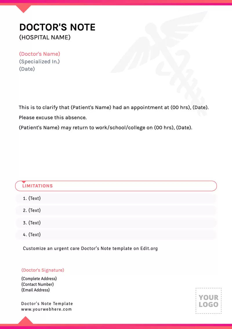 Printable Doctor's Note Templates for Work Absence