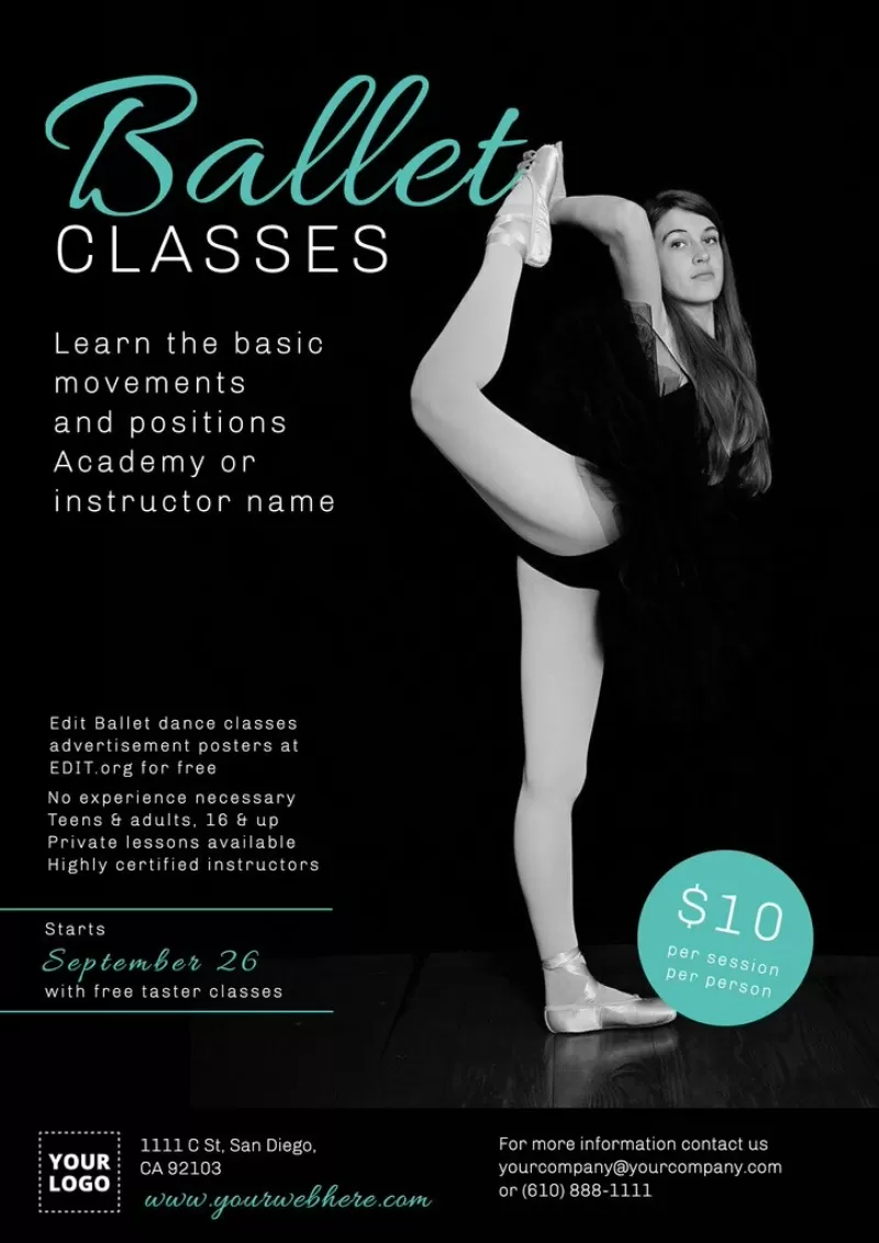 Modelli editabili per lezioni di danza classica, da personalizzare online