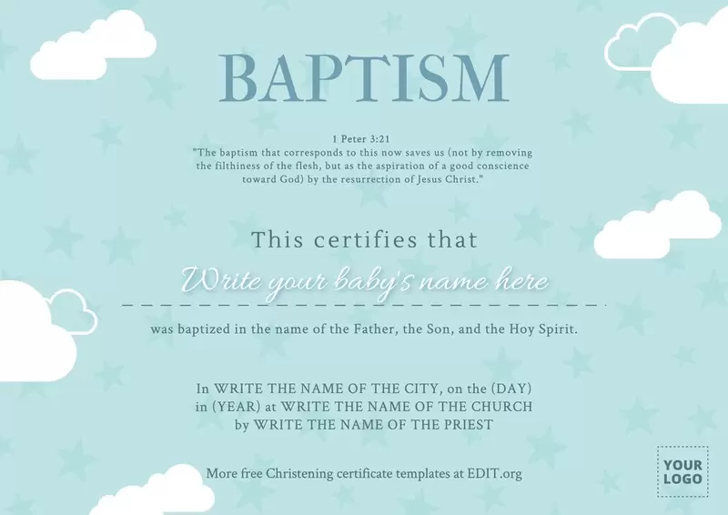 Modello di certificato di battesimo scaricabile gratuitamente
