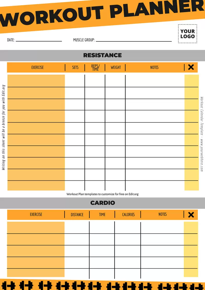 Free printable Workout Schedule format template