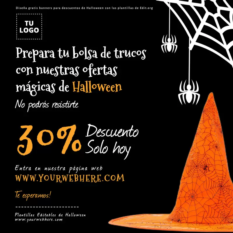 Plantilla rebajas Halloween para editar gratis con promociones de negocio