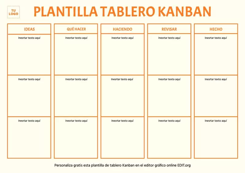 Plantilla editable online de tablero Kanban para imprimir