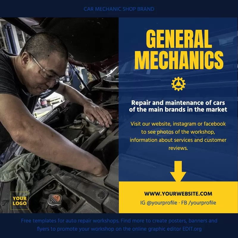 Editable poster template to promote mechanical workshops