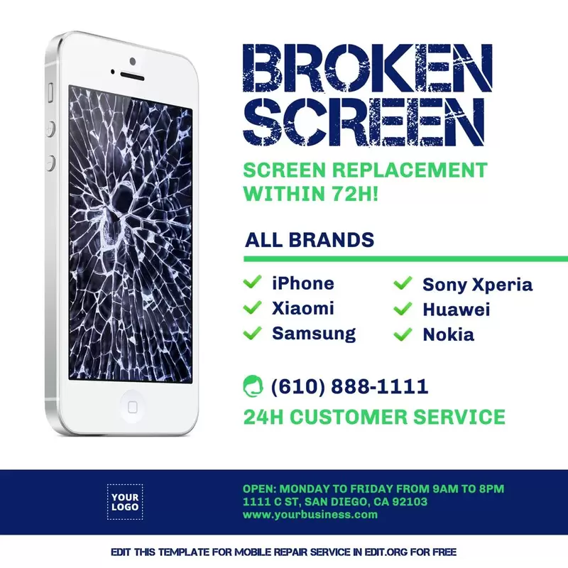 Modello gratuito di riparazione di schermo rotto di cellulare gratuitamente