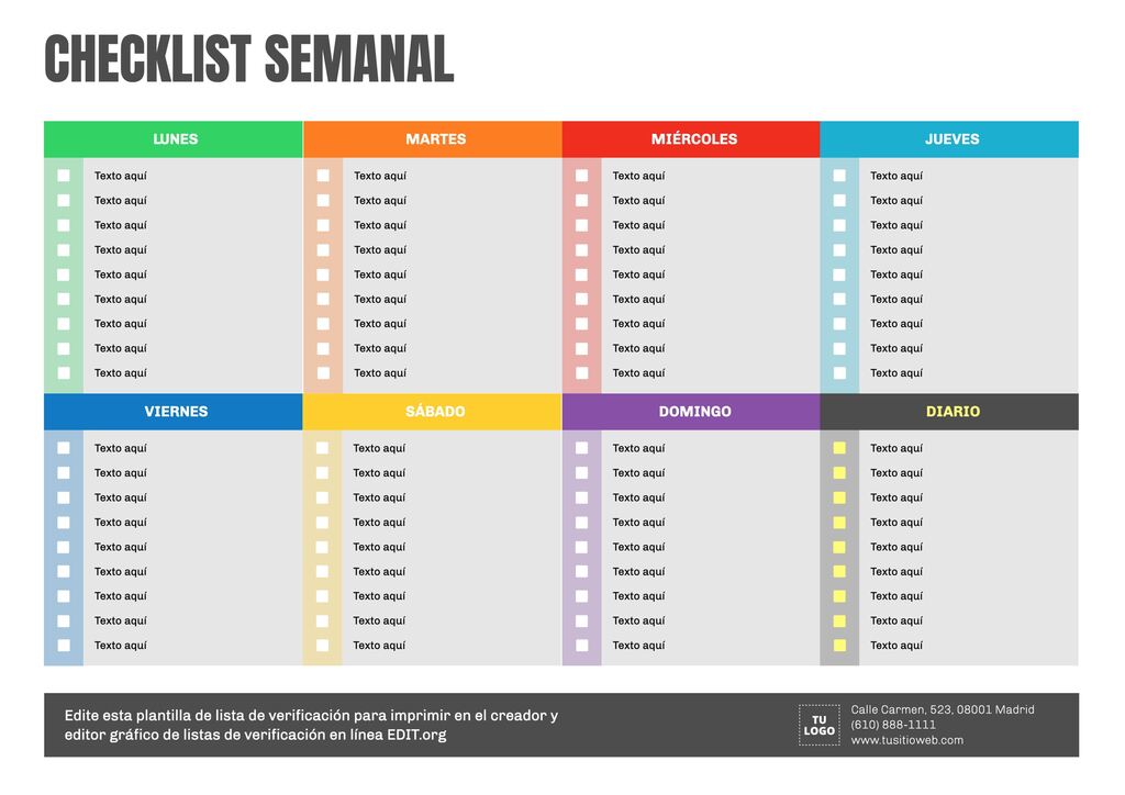 Plantillas de listas de verificación editables online (Checklists)