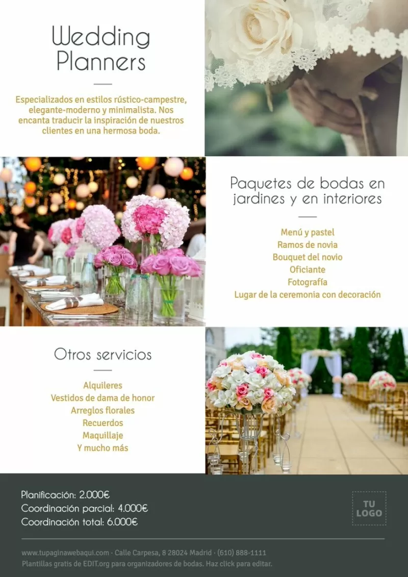 Diseño de wedding & event planner editable
